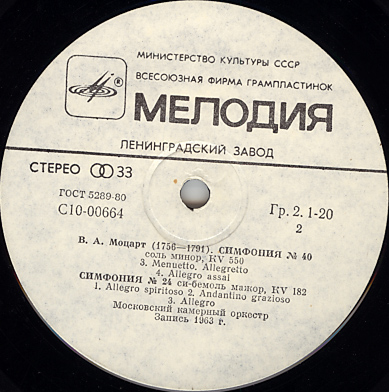 В. А. МОЦАРТ Симфонии № 40, № 24 (Московский камерный оркестр, Р. Баршай)