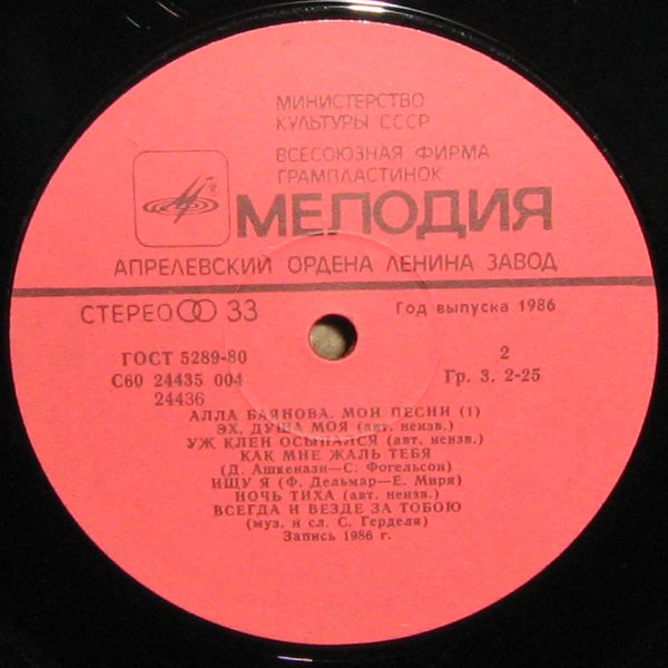 Алла БАЯНОВА. «Мои песни» (первая пластинка)