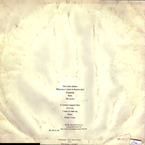 Pet Shop Boys ‎– Actually [по заказу польской фирмы WIFON, LP 140]