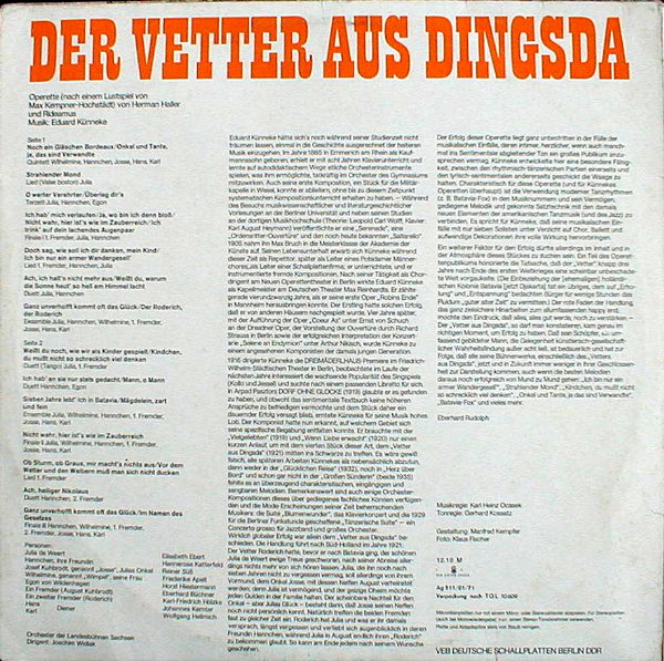 Eduard Künneke ‎– Der Vetter aus Dingsda [оперетта "Кузен ниоткуда" - по заказу немецкой фирмы AMIGA, 8 45 096]