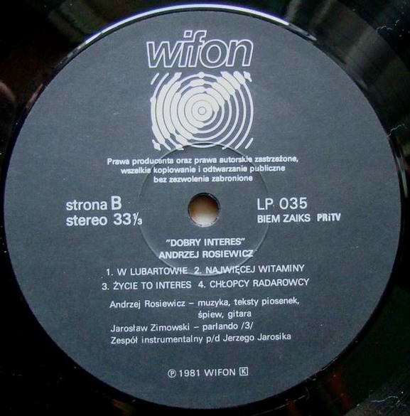 Andrzej Rosiewicz ‎– Dobry Interes [по заказу польской фирмы WIFON, LP 035]