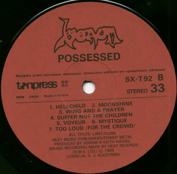 Venom ‎– Possessed [по заказу польской фирмы TONPRESS]
