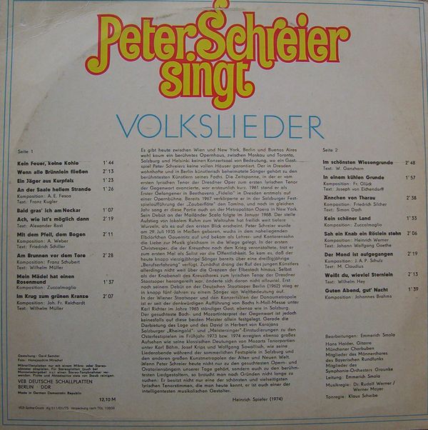 Peter Schreier singt Volkslieder [по заказу немецкой фирмы ETERNA, 8 35 060]