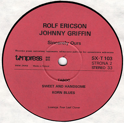 Rolf Ericson, Johnny Griffin - Sincerely Ours [по заказу польской фирмы TONPRESS]