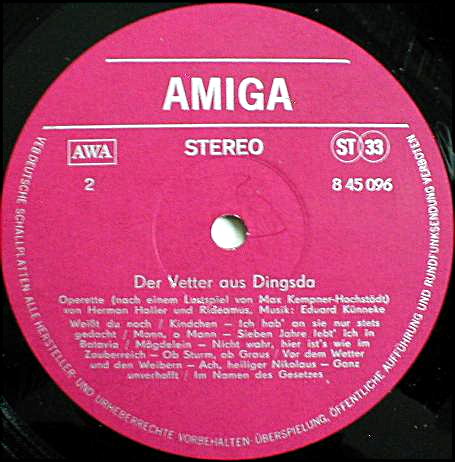Eduard Künneke ‎– Der Vetter aus Dingsda [оперетта "Кузен ниоткуда" - по заказу немецкой фирмы AMIGA, 8 45 096]