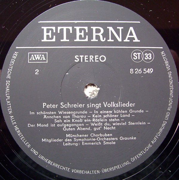 Peter Schreier singt Volkslieder [по заказу немецкой фирмы ETERNA, 8 35 060]