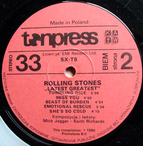 Rolling Stones ‎– Latest Greatest [по заказу польской фирмы TONPRESS, SX-T8]