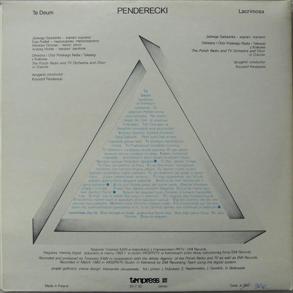 Krzysztof PENDERECKI "Te Deum - Lacrimosa" [по заказу польской фирмы TONPRESS, SX-T32]