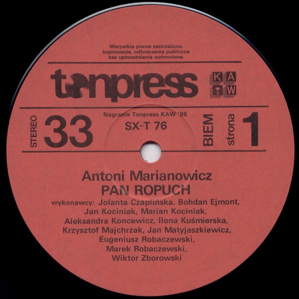 Antoni Marianowicz ‎– Pan Ropuch [по заказу польской фирмы TONPRESS]
