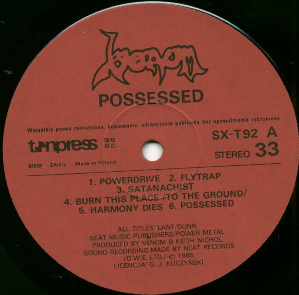 Venom ‎– Possessed [по заказу польской фирмы TONPRESS]