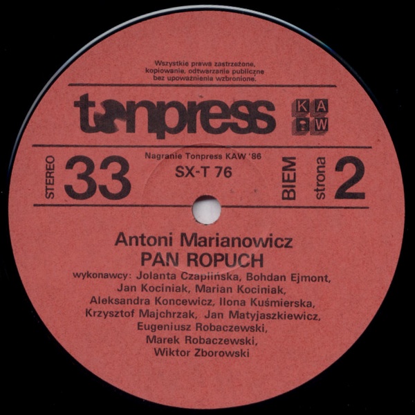 Antoni Marianowicz ‎– Pan Ropuch [по заказу польской фирмы TONPRESS]