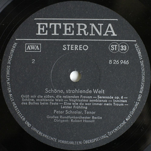 Peter SCHREIER: Schöne, strahlende Welt [по заказу немецкой фирмы ETERNA, 8 26 946]