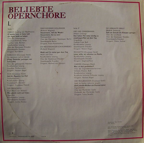 Beliebte Opernchöre I [по заказу немецкой фирмы ETERNA, 8 25 195]