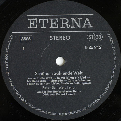 Peter SCHREIER: Schöne, strahlende Welt [по заказу немецкой фирмы ETERNA, 8 26 946]