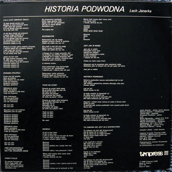 Lech Janerka - "Historia podwodna" [по заказу польской фирмы TONPRESS]