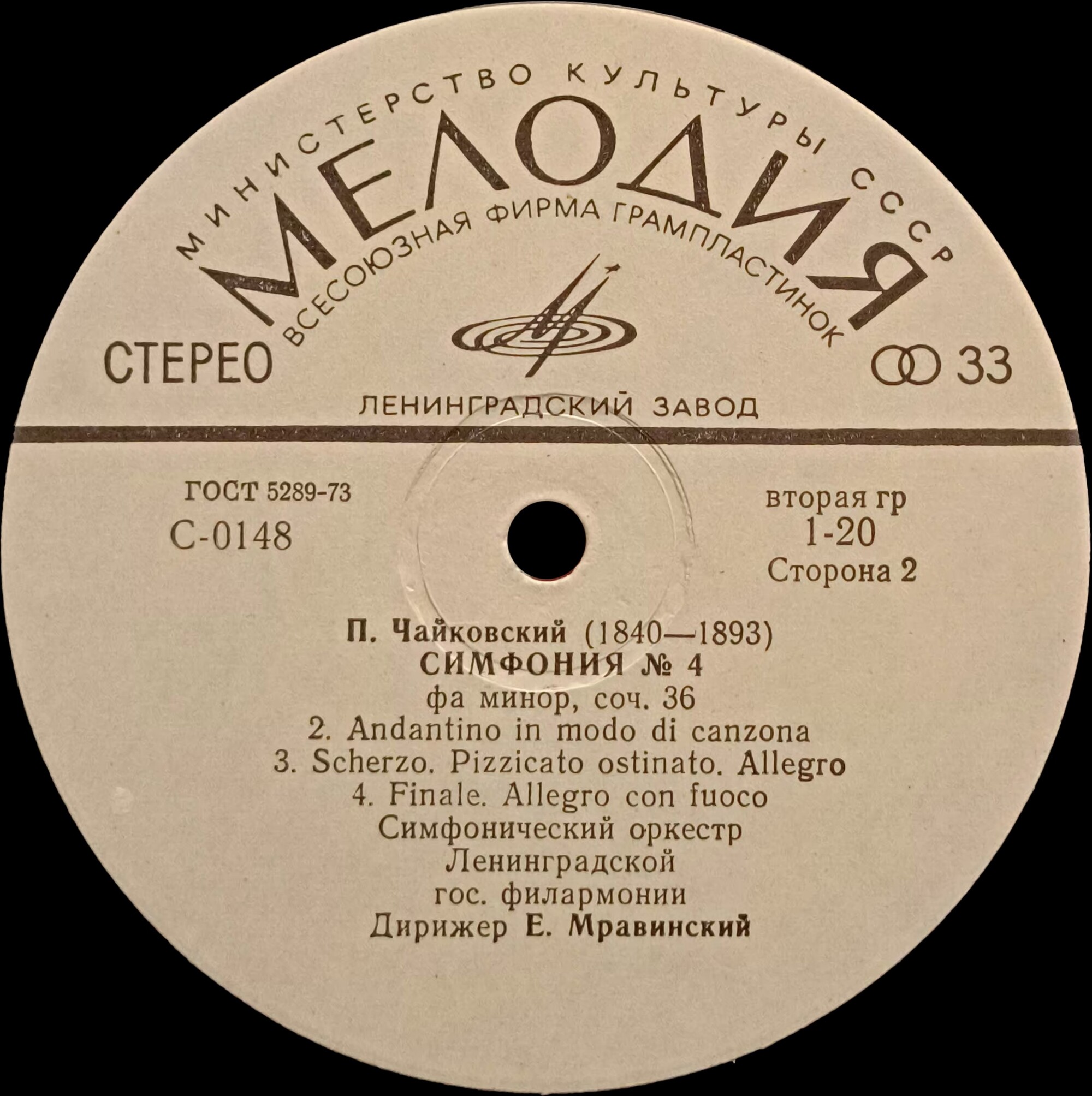 П. ЧАЙКОВСКИЙ. Симфония № 4 (Е. Мравинский, СО ЛГФ)
