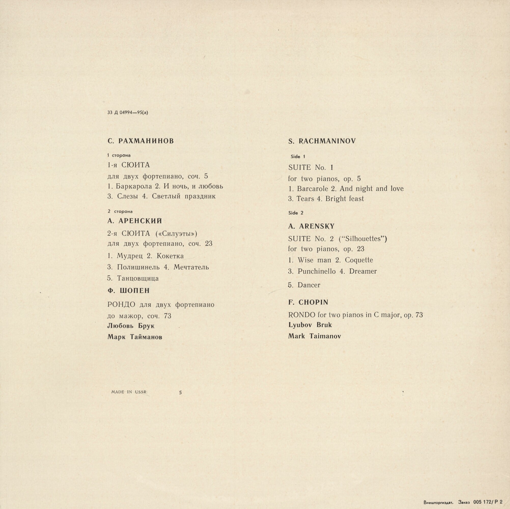 Играют Любовь Брук и Марк Тайманов (фортепианный дуэт)