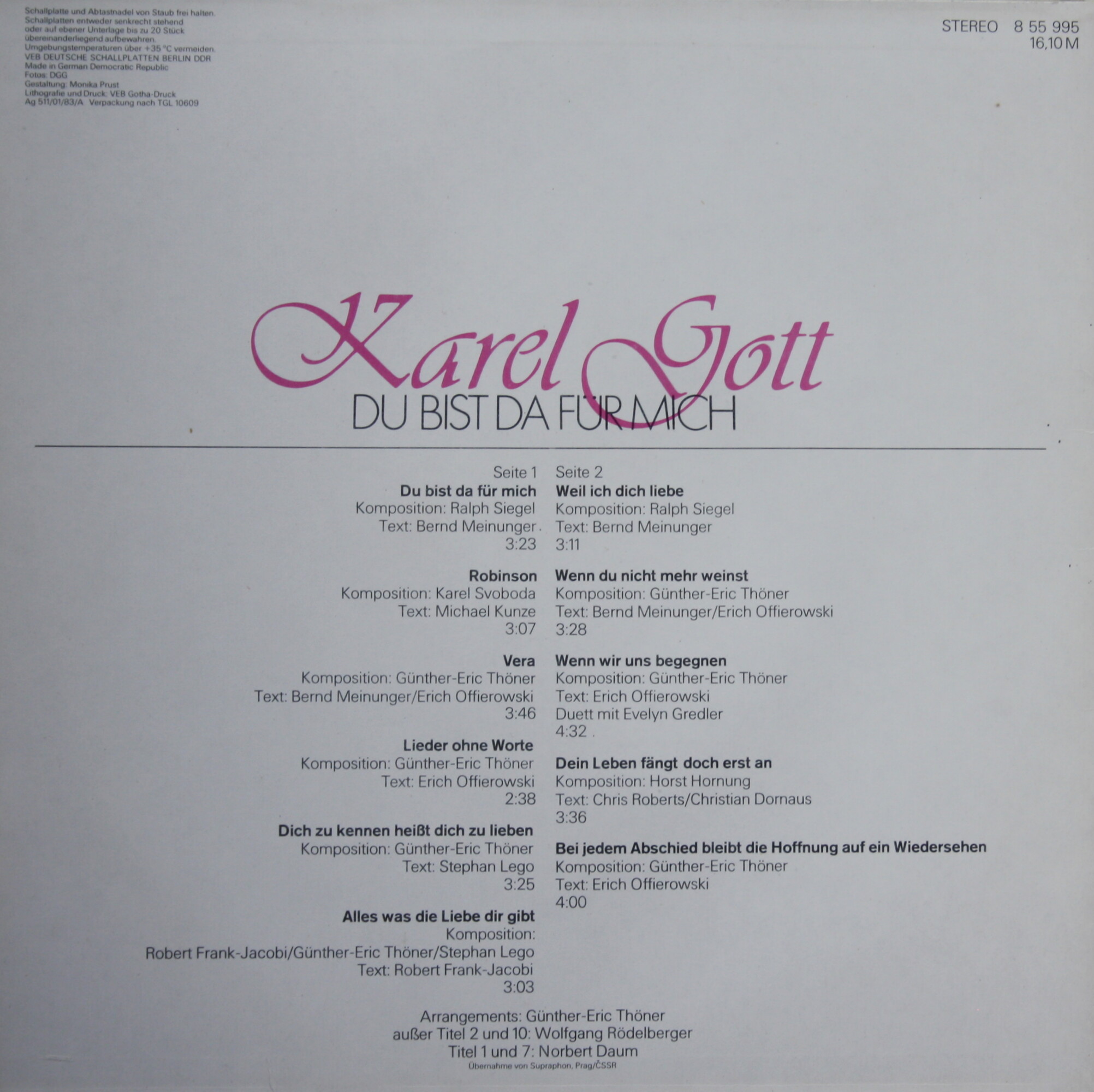 Karel Gott - Du bist da für mich / Карел Готт  [по заказу немецкой фирмы AMIGA, 8 55 995]