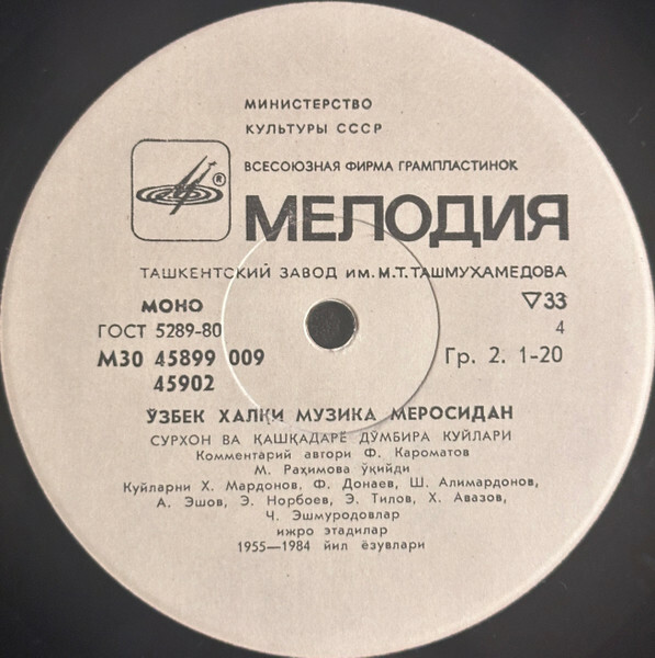 ИЗ МУЗЫКАЛЬНОГО НАСЛЕДИЯ УЗБЕКСКОГО НАРОДА. Домбровые мелодии Сурхана и Кашкадарьи.