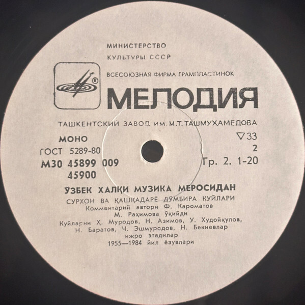 ИЗ МУЗЫКАЛЬНОГО НАСЛЕДИЯ УЗБЕКСКОГО НАРОДА. Домбровые мелодии Сурхана и Кашкадарьи.