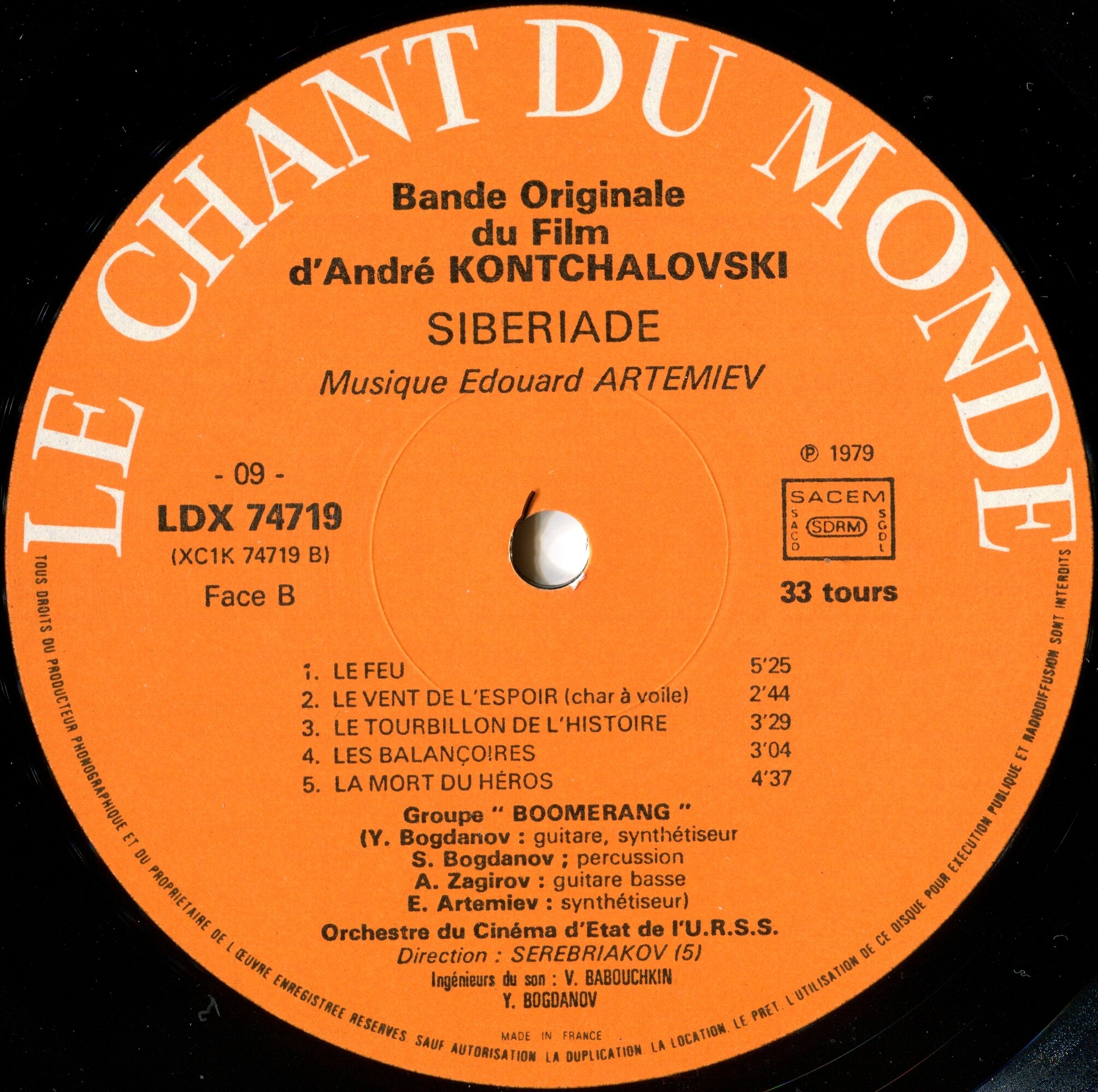 Bande Originale du Film d'André KONTCHALOVSKI "SIBERIADE". Musique Edouard ARTEMIEV