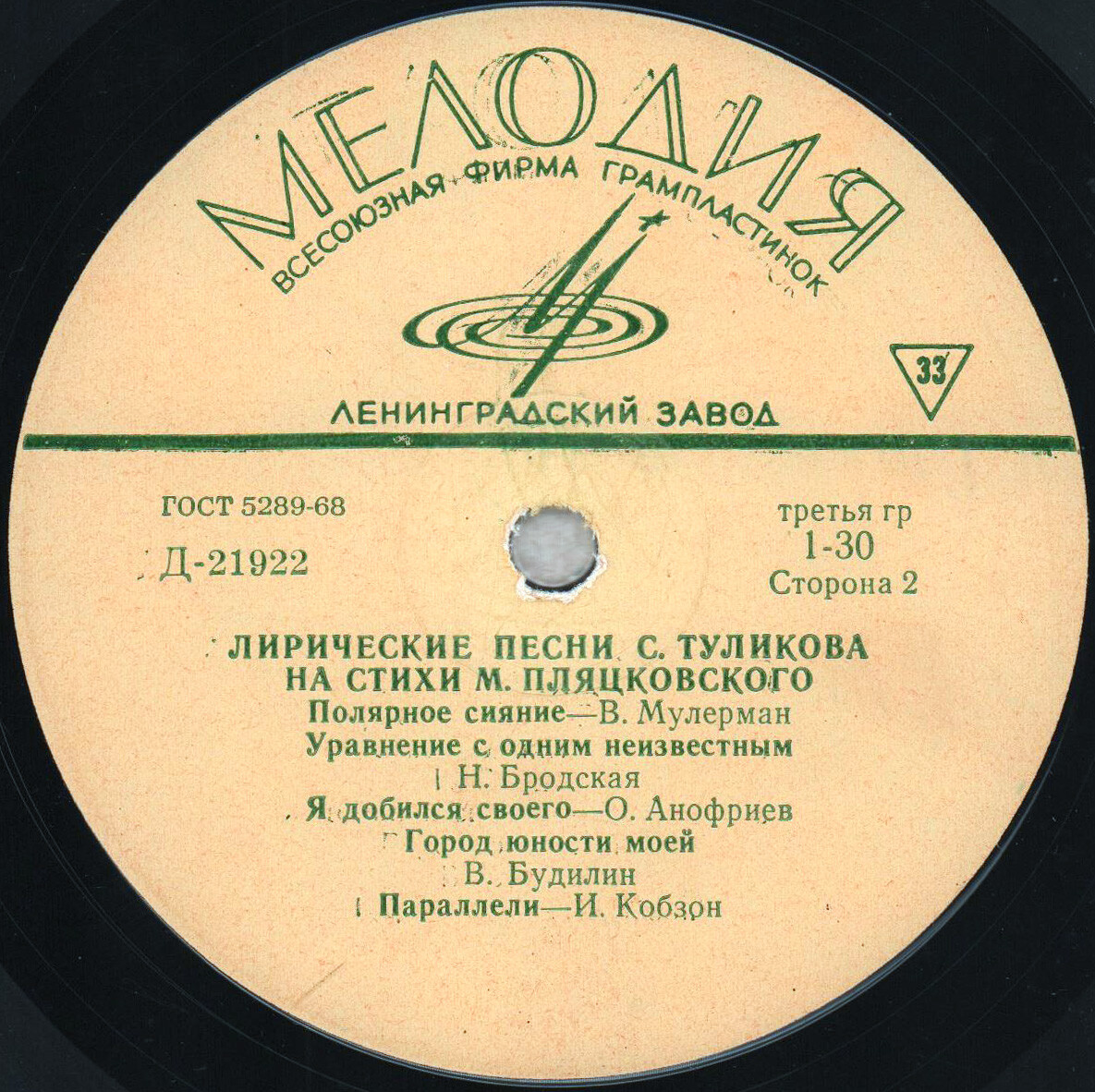 Лирические песни С. Туликова на слова М. Пляцковского