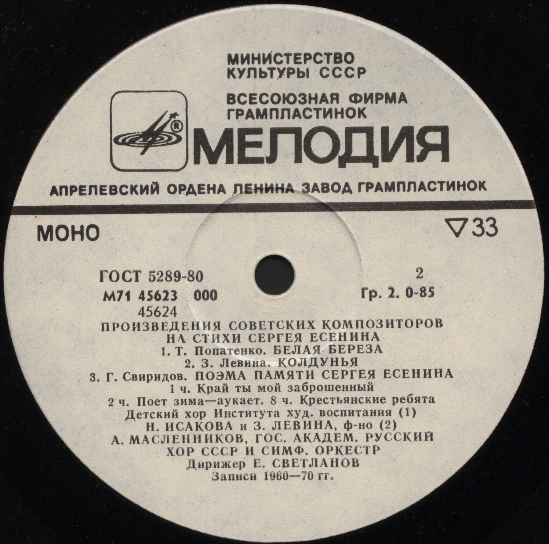 ПРОИЗВЕДЕНИЯ СОВЕТСКИХ КОМПОЗИТОРОВ НА СТИХИ Сергея ЕСЕНИНА