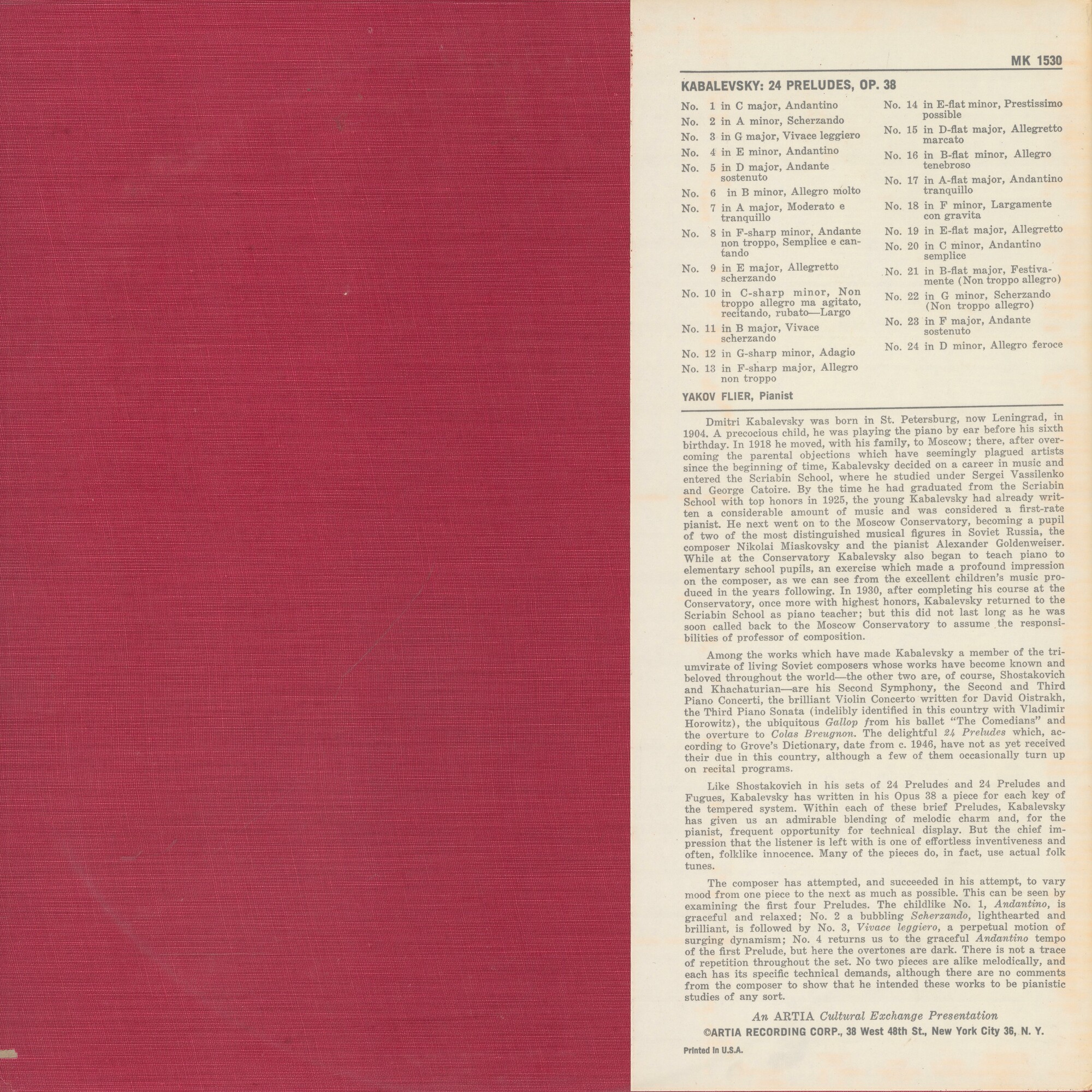 Д. КАБАЛЕВСКИЙ (1904-1987) 24 прелюдии (Я. Флиер, ф-но)