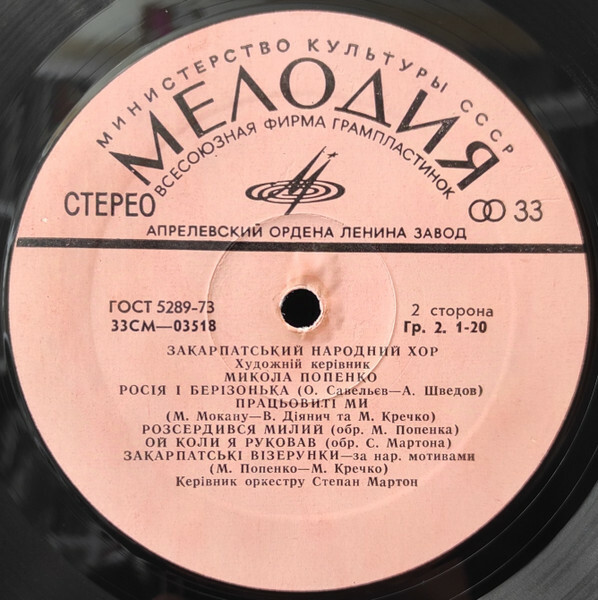 ЗАКАРПАТСКИЙ НАРОДНЫЙ ХОР, худ. рук. М. Попенко