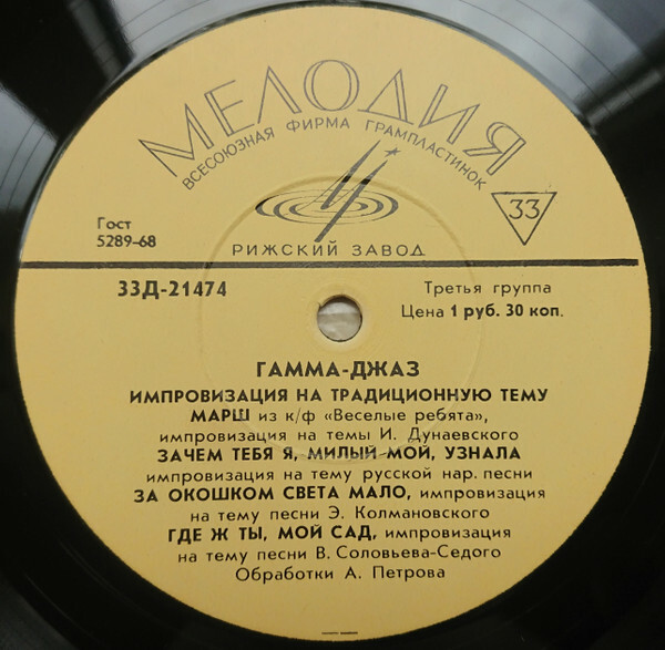 «ГАММА-ДЖАЗ» (самодеятельный коллектив завода «Вибратор» — лауреат Международного фестиваля джазовой музыки в Венгрии 1967 г.)