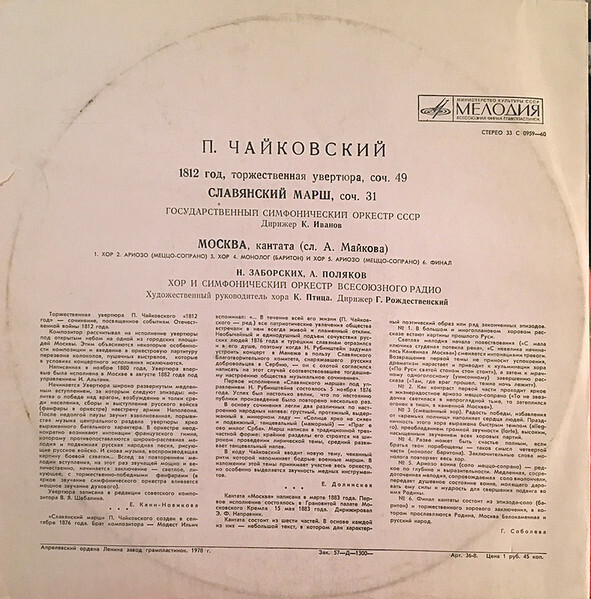 П. ЧАЙКОВСКИЙ (1840–1893): Торжественная увертюра «1812 год»; Славянский марш; Кантата «Москва»