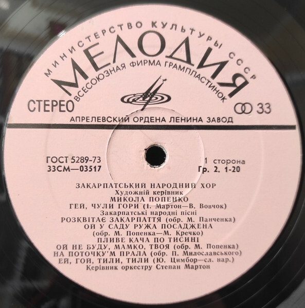 ЗАКАРПАТСКИЙ НАРОДНЫЙ ХОР, худ. рук. М. Попенко