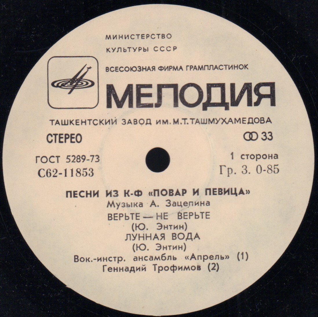 Мелодии экрана. Песни из кинофильма «Повар и певица»