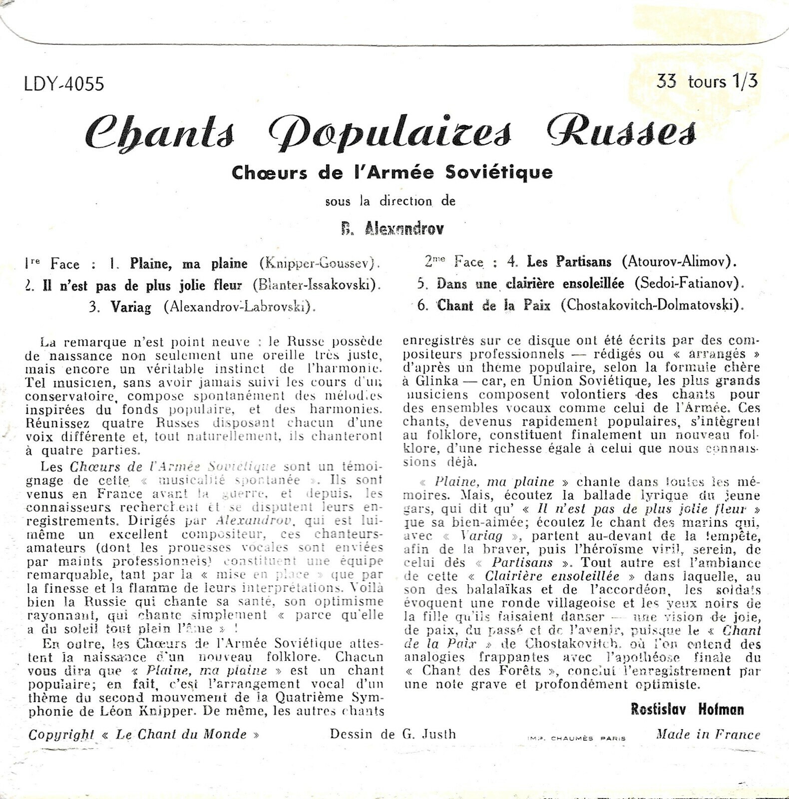 Chants populaires russes par les choeurs de l'Armee Sovetique