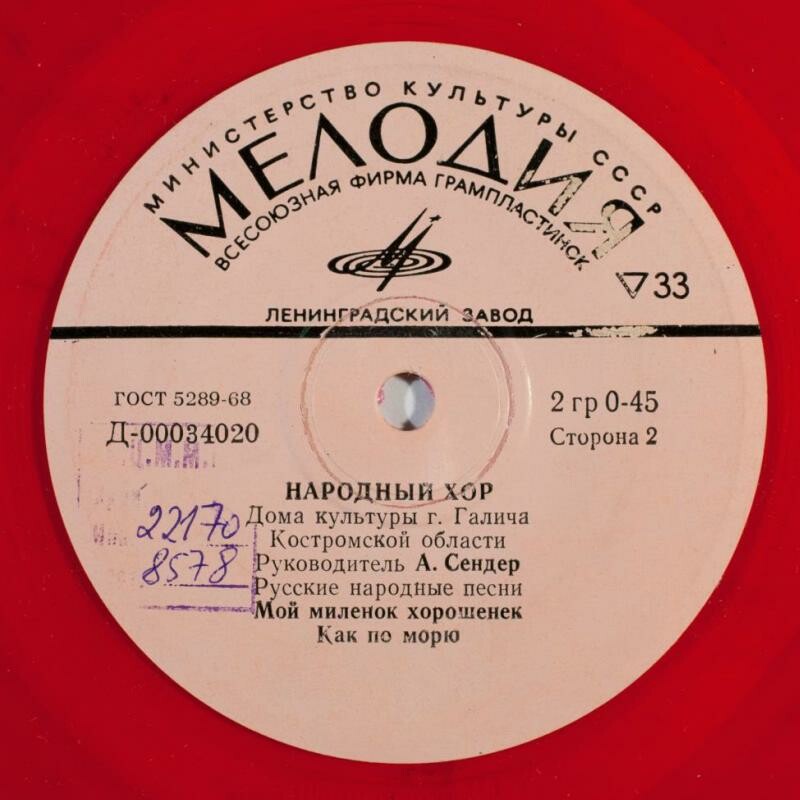 НАРОДНЫЙ ХОР ДОМА КУЛЬТУРЫ Г. ГАЛИЧА КОСТРОМСКОЙ  ОБЛАСТИ, руководитель А. Сендер