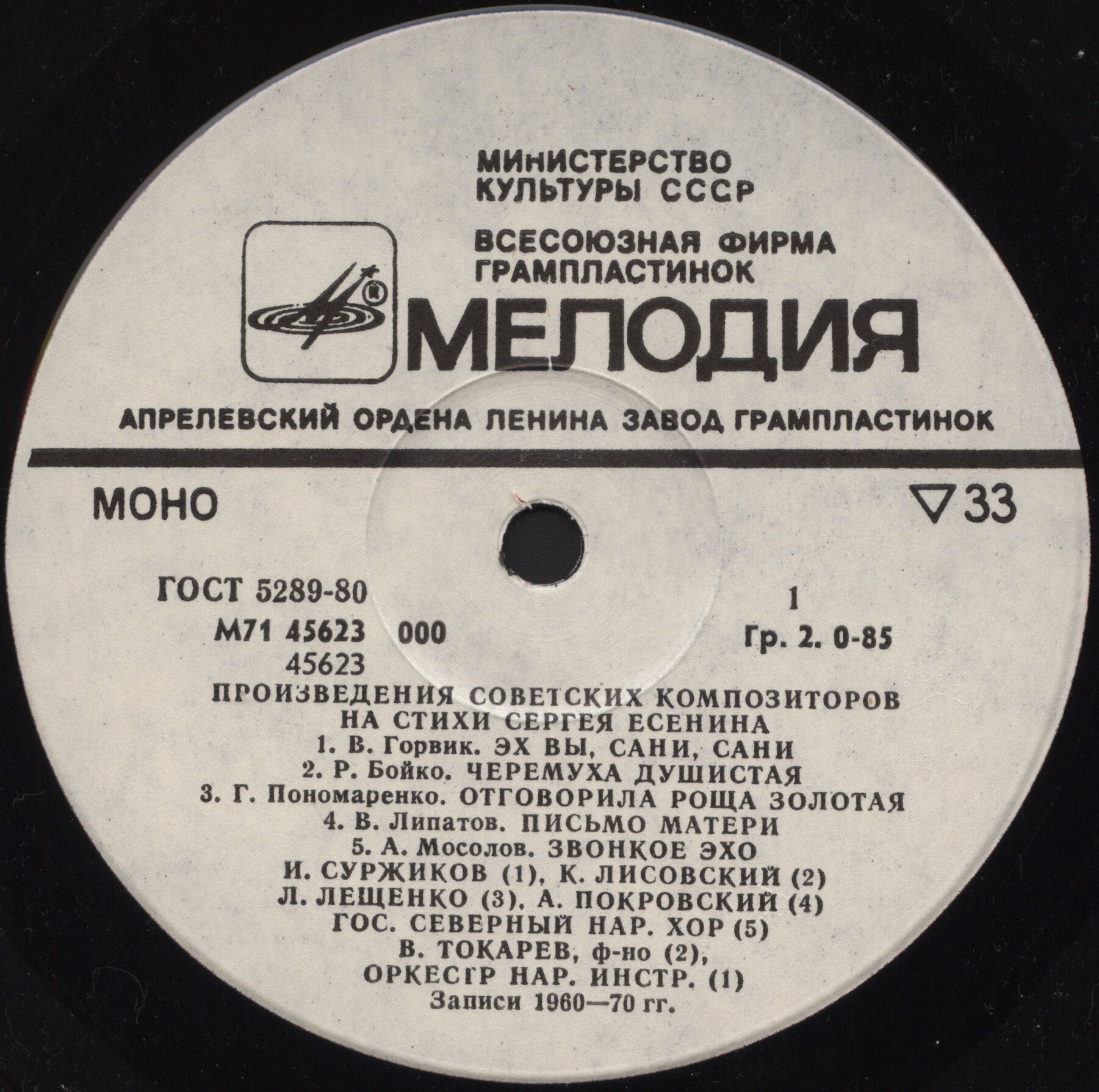 ПРОИЗВЕДЕНИЯ СОВЕТСКИХ КОМПОЗИТОРОВ НА СТИХИ Сергея ЕСЕНИНА