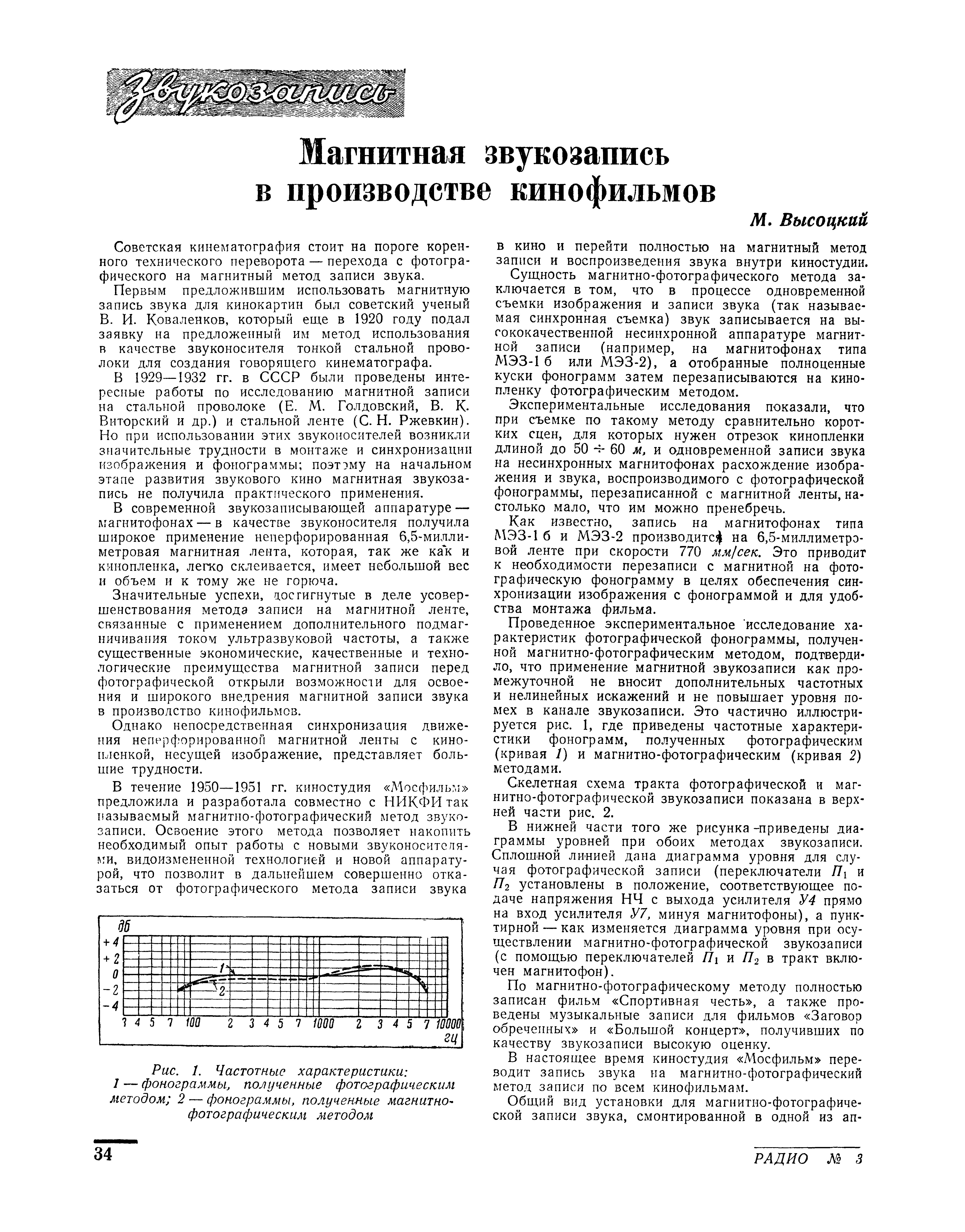 Магнитная звукозапись в производстве кинофильмов