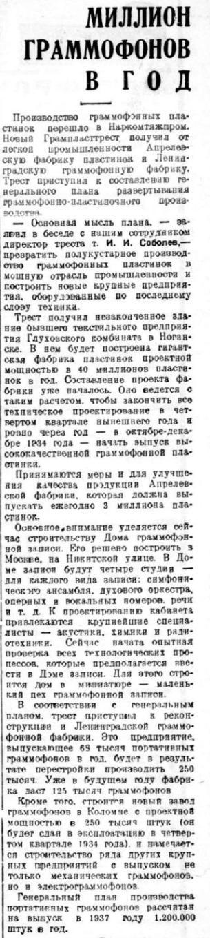 Миллион граммофонов в год