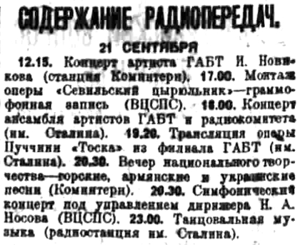 Содержание радиопередач