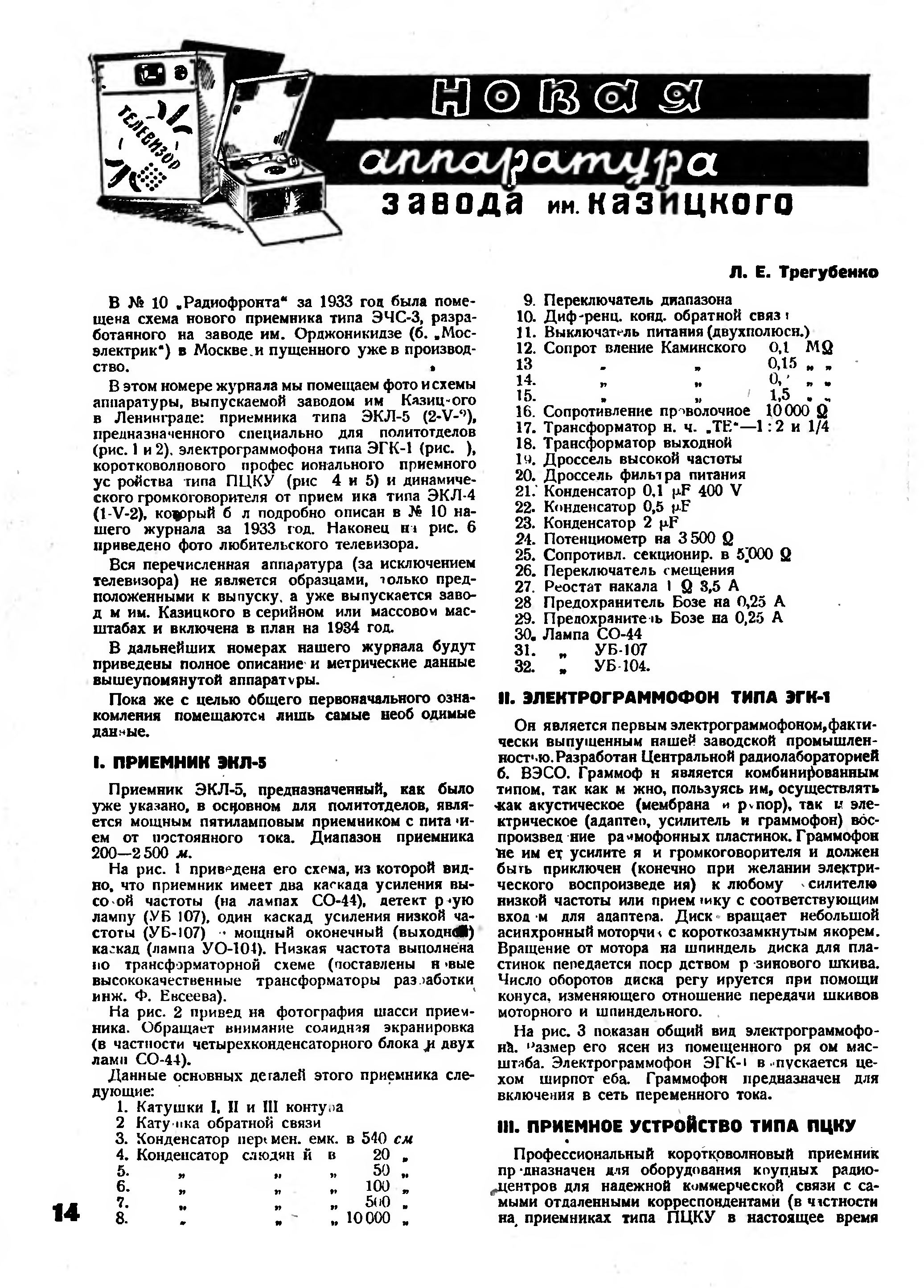 НОВАЯ АППАРАТУРА ЗАВОДА им. КАЗИЦКОГО