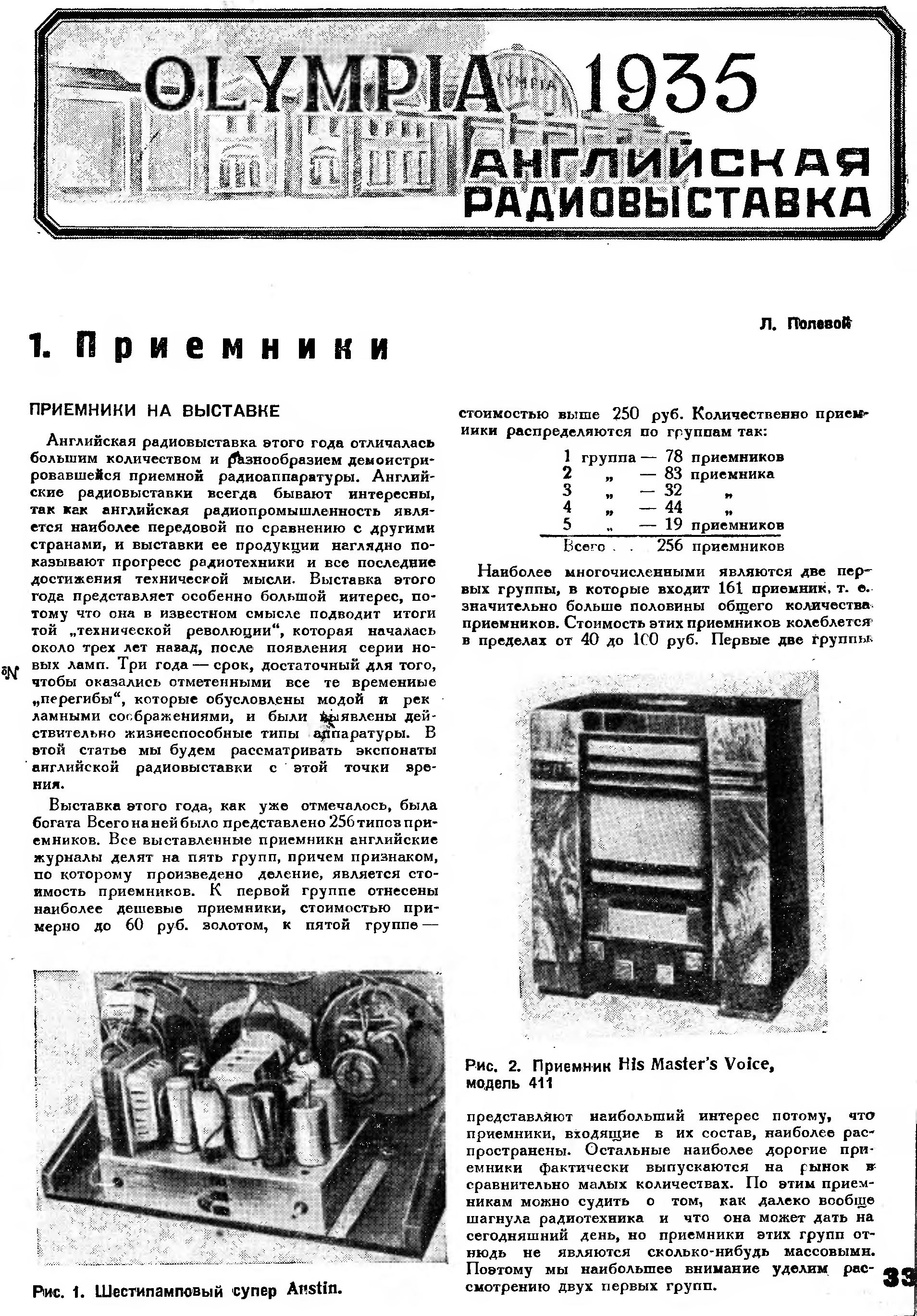 АНГЛИЙСКАЯ РАДИОВЫСТАВКА [фрагмент: раздел ПРИЁМНИКИ]