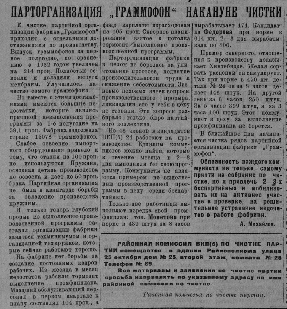 Парторганизация "Граммофон" накануне чистки