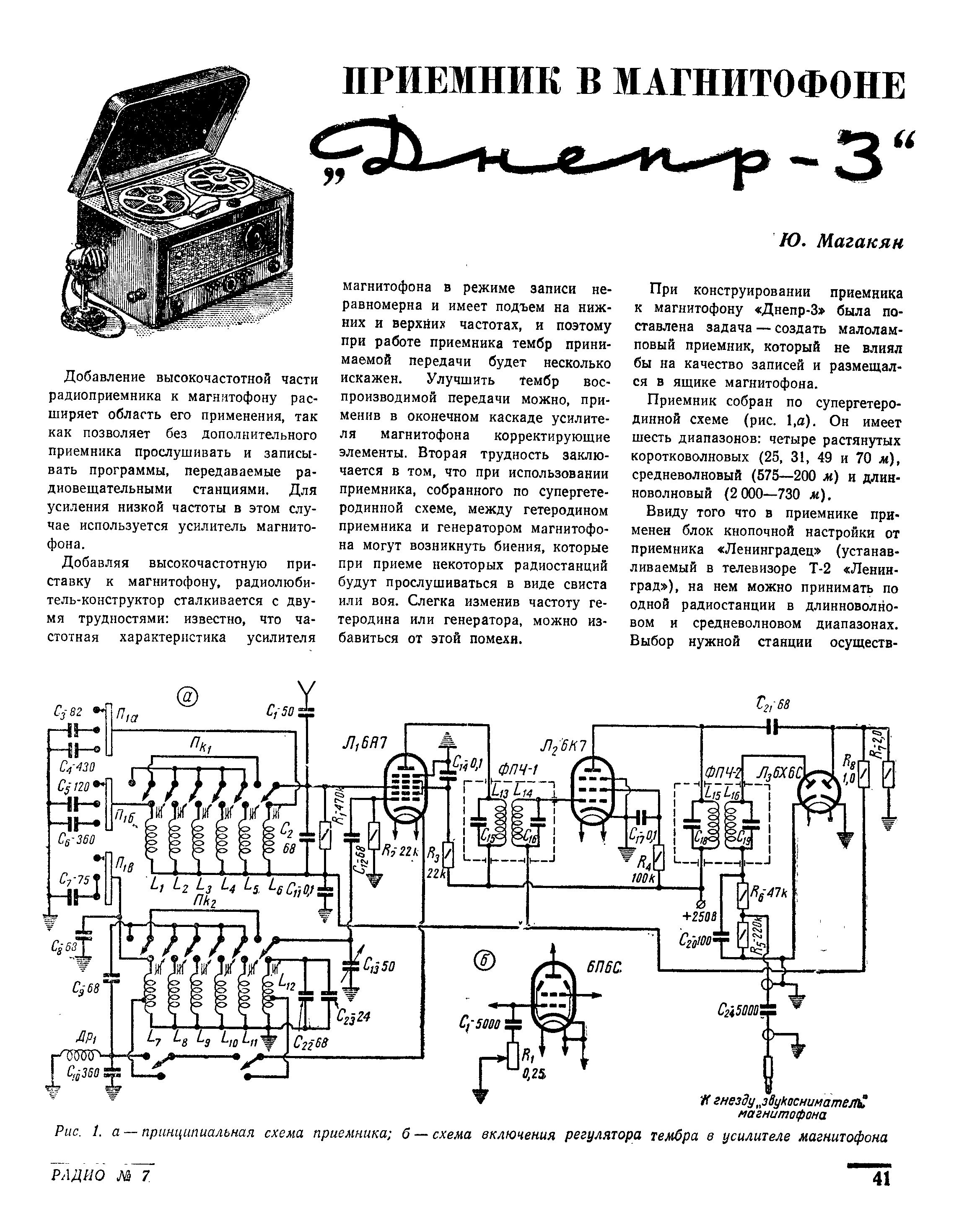 ПРИЁМНИК В МАГНИТОФОНЕ "Днепр-3"