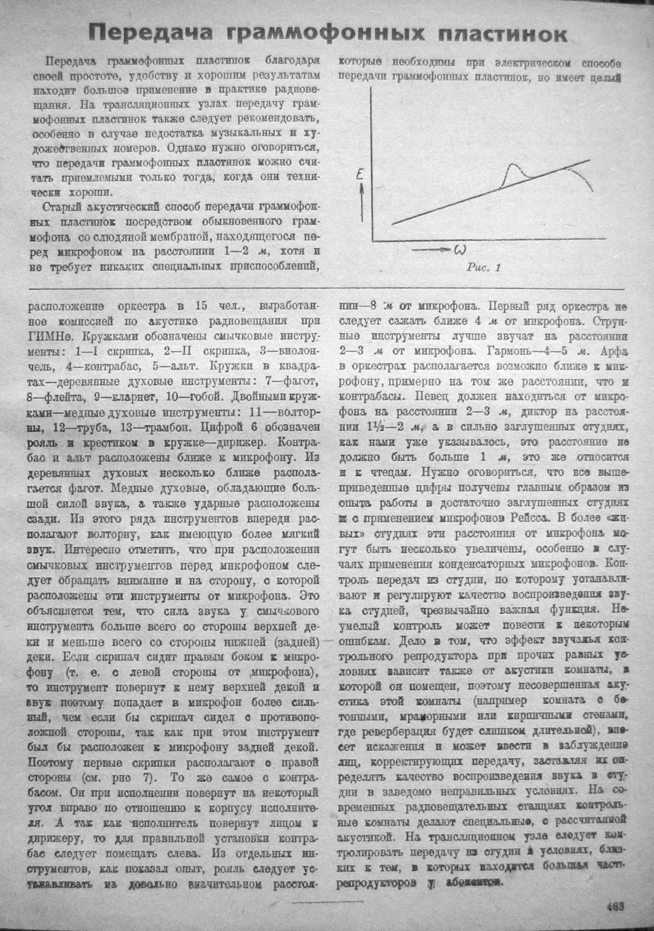 Передача граммофонных пластинок (отрывок из статьи "Оборудование трансляционного узла")
